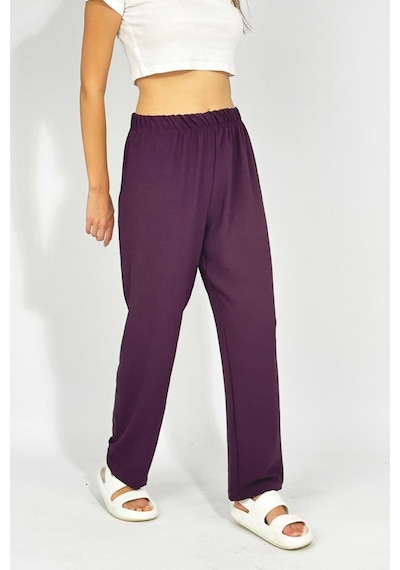 Kadın Beli Lastikli Ayrobin Eşofman Pantolon Mürdüm