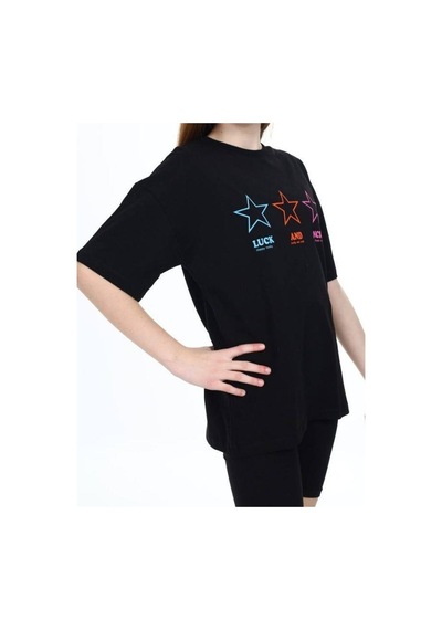 Ekkokids Kız Çocuk Yıldız Baskılı Tshirt-14047 Siyah