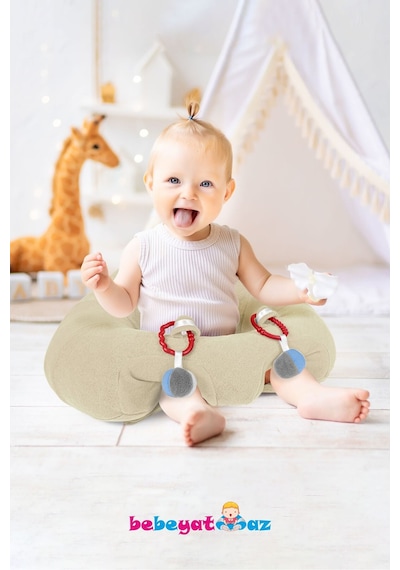 Çıngıraklı Bej Bebe Yatmaz Bebek Oturma Destek Minderi Bebek Koltuğu
