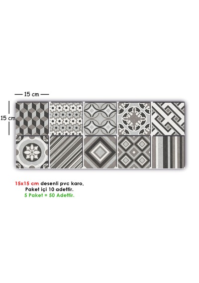Kendinden Yapışkanlı Fas 3 Desenli Pvc Karo 15x15 Cm 5 Li Paket