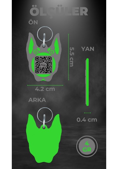Petjoo 30.Anubis Yeşil-Gri Qr'lı Köpek Künyesi