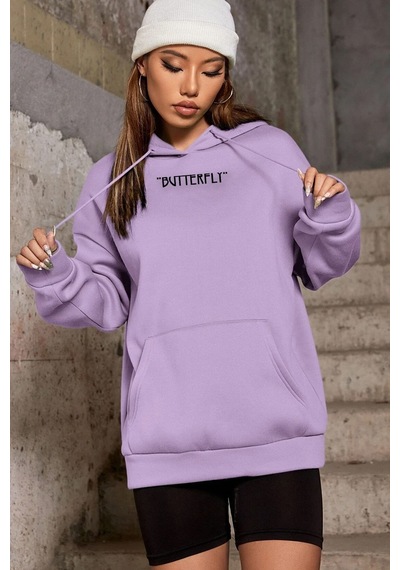 Uyguntarz Unisex Butterfly Sırt Baskılı Sweatshirt Lila