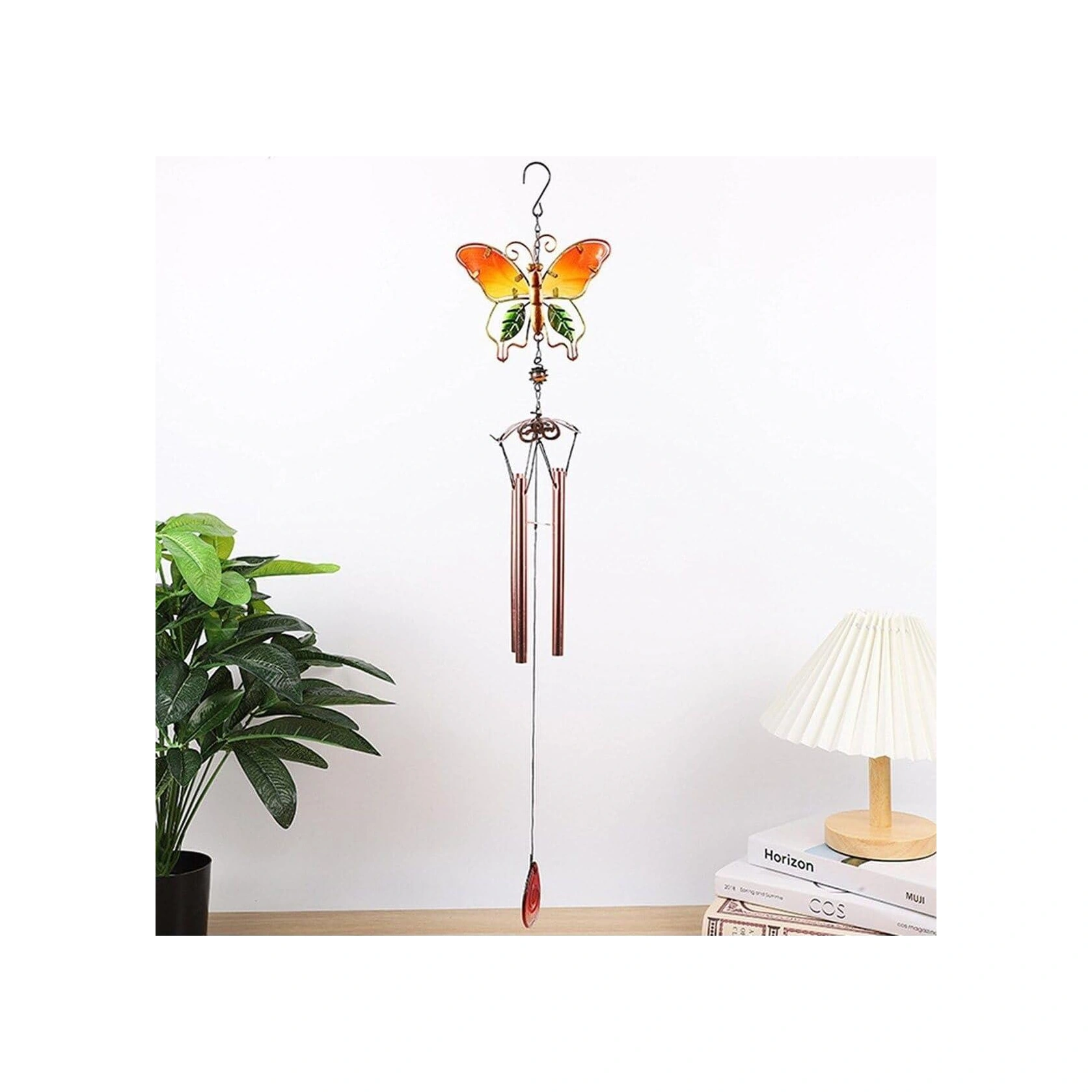 Feng Shui Kelebek Tasarımlı Cam İşlemeli Rüzgar Çanı Bahçe Balkon Dekorasyon Ürünü Yeni Ev Hediyesi 40  Cm