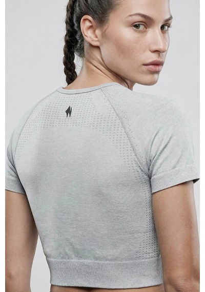 Woneagle Tshirt Kısa Kol Spor Crop Top Dikişsiz Açık Gri Gri