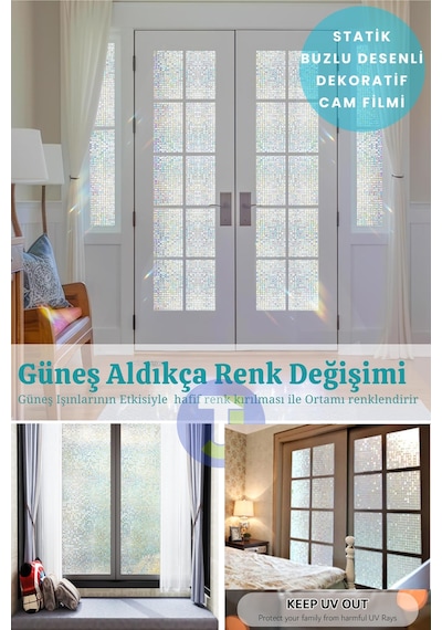 Technojet Statik Buzlu Desenli Cam Kaplama Filmi Duşa Kabin Ofis Balkon Dekorasyon Folyo 60cmx100cm Tk2016
