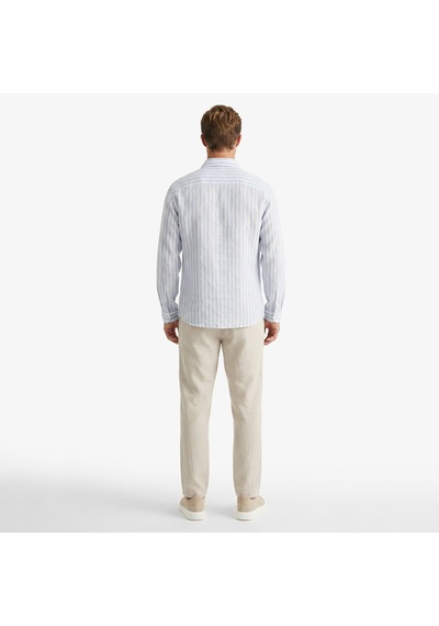 Nautica Erkek Mavi Regular Fit Çizgili Keten Gömlekçizgiliw65451t