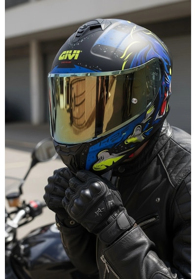 Gıvı 50.x Wıld Mat Mavi  1 Renkli 1 Şeffaf Vizörlü Motosiklet Kask Gold Vizör + Şeffaf
