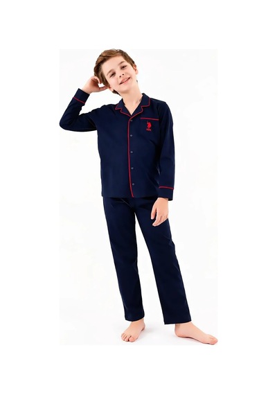 U.S. Polo Assn. Gömlek Yaka Uzun Kollu Erkek Çocuk Pijama Takımı Lacivert