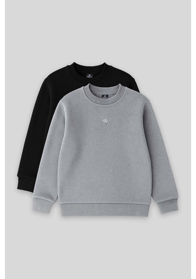 Tommylife Standart Fit 2li Paket Siyah-gri Melanj Erkek Çocuk Sweatshirt - 11232 Siyah - Gri