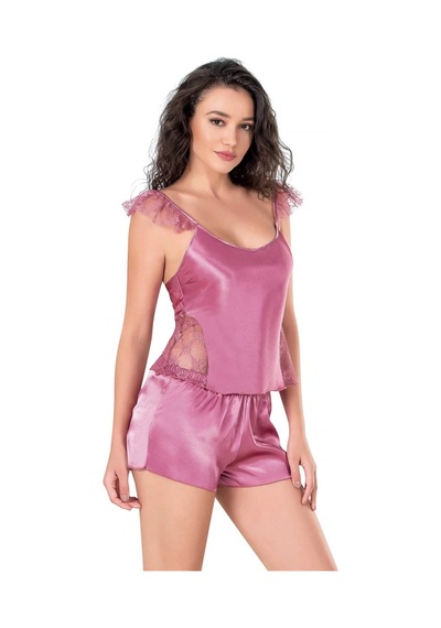 Primoda Willike Gül Kurusu Saten Babydoll Şort Takımı Gül Kurusu