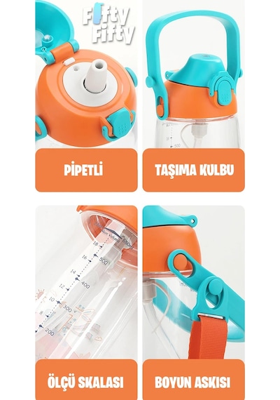 Uzspace Pipetli 680 ML Boyun Askılı Tritan Çocuk Su Matarası -kutulu- Ffuz2202680 001