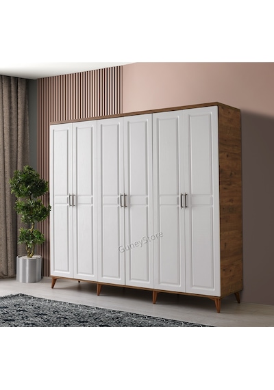 GüneyStore Komple Mdf Sport 6 Kapaklı Atlantik Beyaz - Çam Gardırop