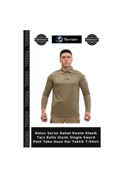 Terrien Delux Serisi Rahat Kesim Klasik Tarz Kollu Giyim Single Sword Polo Yaka Uzun Kol Taktik T-shirt Çok Renkli