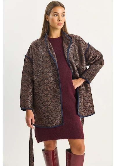 Shade Kadın Etnik Desenli Kuşaklı Oversize Kimono 4159 60283674 - Acı Kahve Kahverengi