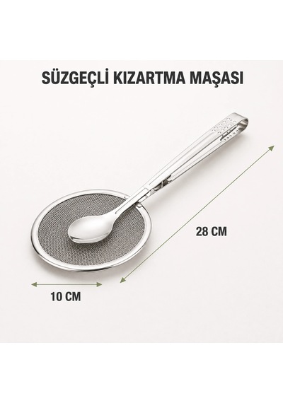 Paslanmaz Çelik Süzgeçli Kevgir Ve Kızartma Maşası Seti - 3 Parça Çok Renkli