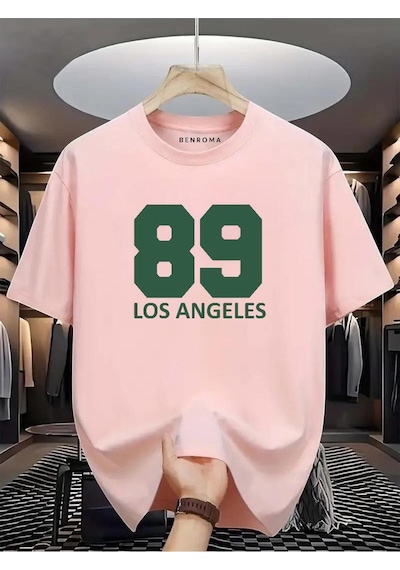 89 Los Angeles Baskılı Oversize Tişört Pembe