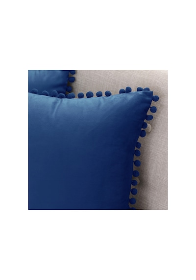 Ponponlu Dekoratif Kırlent Kılıfı 2 Adet 43x43 Cm Lacivert