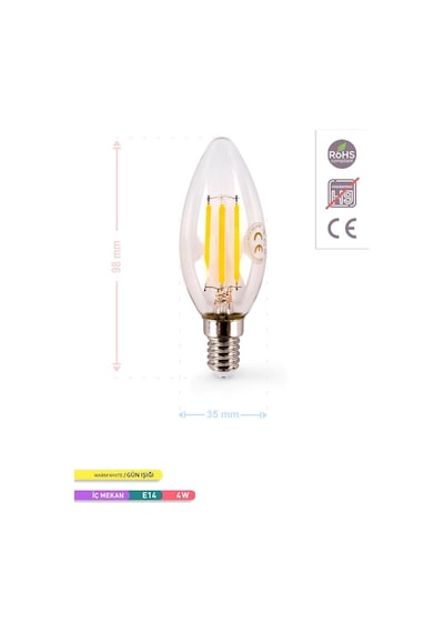 ACK Rustik LED C35 Ampul 3000K Gün Işığı 220V 4W E14