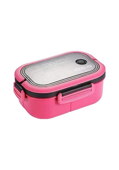 Busstier 1200 Ml 2 Katlı 6 Bölmeli Bpa'sız Pp Plastik Sefer Tası Ve Beslenme Çantası - Hava Kilitli Bento Lunch Box, Çatal Ve Kaşık Dahil Pembe