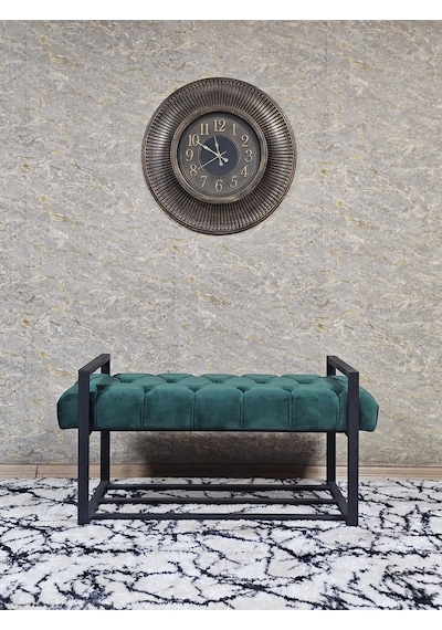 Zafir Siyah Boyalı Metal 80 Cm Puf Bench - Antre Puf - Hol Bench - Puf - Oturak - Bench Yeşil