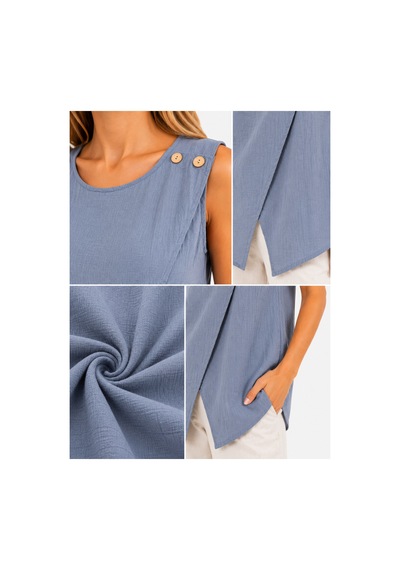 Duygu Altıntaş %100 Müslin Asimetrik Kesim Kolsuz Bluz Hafif, Nefes Alan Yazlık Kadın Bluz İndigo - 891343662 İndigo - 891343662 İndigo