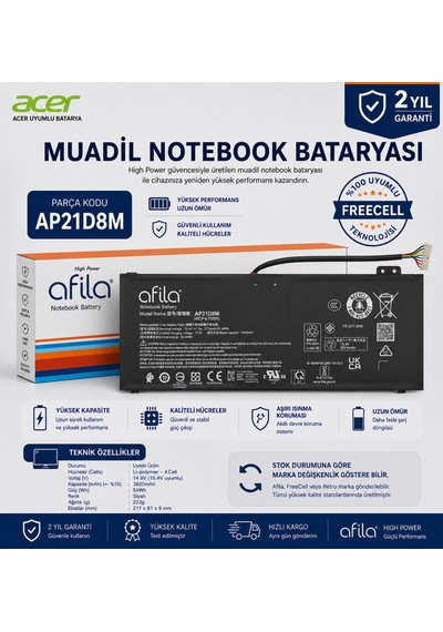 Acer Ap18e7m, Ap21d8m Notebook Bataryası, Laptop Pili - V2 / Racl-002