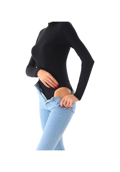 Penyebizden Kadın Viskon Boğazlı Çıtçıtlı Zıbın Body-siyah