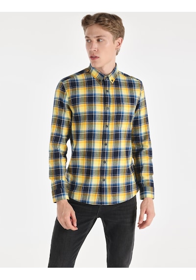 Colin's Colins Slim Fit Kareli Lacivert Erkek Uzun Kol Gömlek Cl1065569 Lacivert
