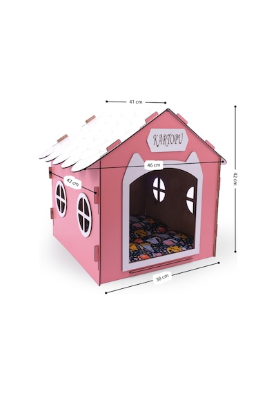 Ahşap Özel İsim Baskılı Dekoratif Kedi Evi-kulübesi, Kediler İçin Kulübe, Kedi Kulübesi Pembe