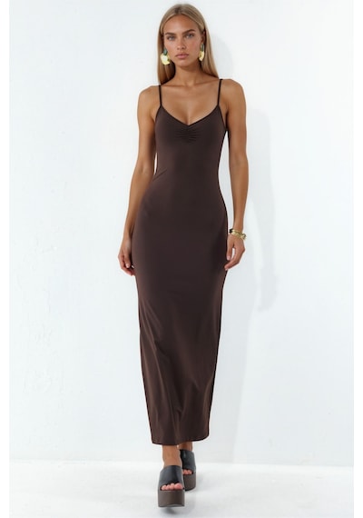 Hiccup Busem Kolsuz Midi Slip Elbise Siyah 02