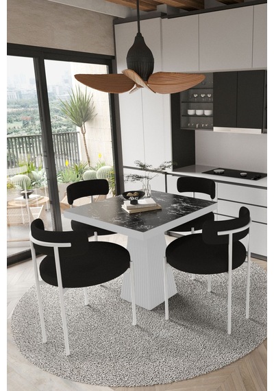 Avvio Milena Beyaz Lake Mdf Ayak 90x90 Yemek Masası Mutfak Masası 4 Kişilik Masa Takımı Teddy Sandalye Siyah Mermer Avvio Milena Beyaz Lake Mdf Ayak 90x90 Yemek Masası Mutfak Masası 4 Kişilik Masa Takımı Teddy Sandalye Siyah Mermer