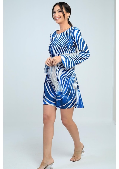 By Saygı Kadın Yuvarlak Yaka Zebra Desenli İspanyol Kol Astarlı Kısa Elbise-41780 Lacivert By Saygı Kadın Yuvarlak Yaka Zebra Desenli İspanyol Kol Astarlı Kısa Elbise-41780 Lacivert