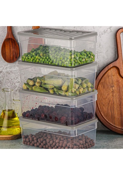 Tr 4'lü Buzdolabı Düzenleyici Organizer Mikrodalga Ve Difrize Uygun Saklama Kabı Antrasit Set 1170 Ml Gri Genel