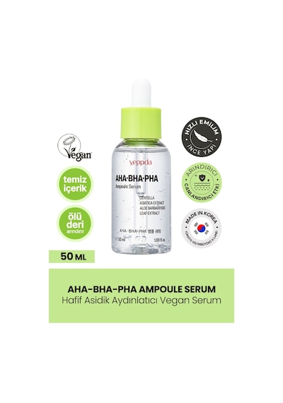Yeppda Akneli Ciltler İçin Aydınlatıcı Serum Yeppda AHA BHA PHA Ampoule Serum 50 ML Büyük Boy