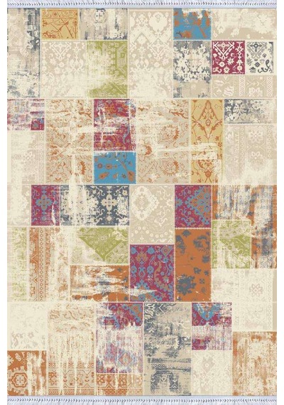 Çok Renkli Patchwork Dokuma Pamuk Taban Kaymaz Kilim Klm289n11