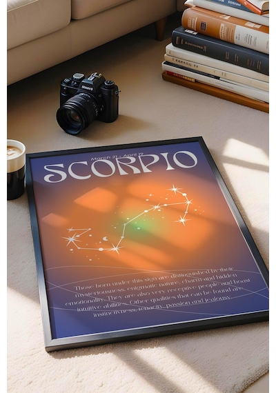 Scorpio Akrep Burcu Çerçeveli Tablo Aura Enerji Renkleri Astrolojik Takım Yıldızı Sembolü
