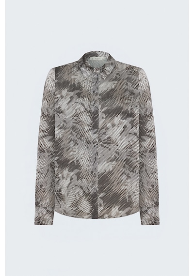 Sateen Çizgili Çiçek Desenli Gömlek - Kahve-137905