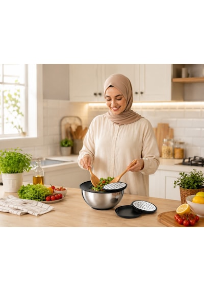 Oms Collection 1. Sınıf Paslanmaz Çelik 24 Cm Karıştırma Rende Saklama Kabı Seti 1125 - Gümüş