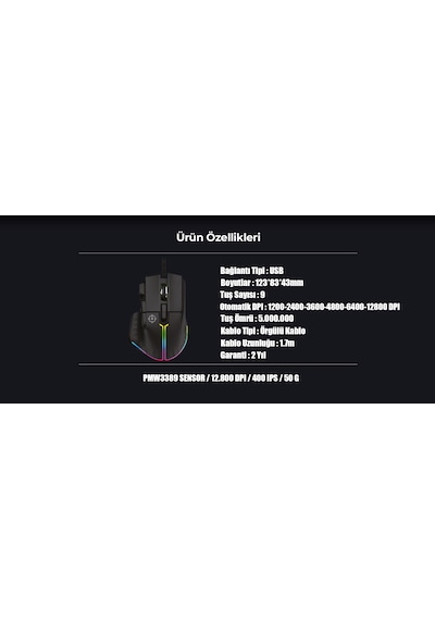 North Ragnarok PMW3389 RGB 12.800 Dpı Profesyonel Makrolu Oyuncu Mouse