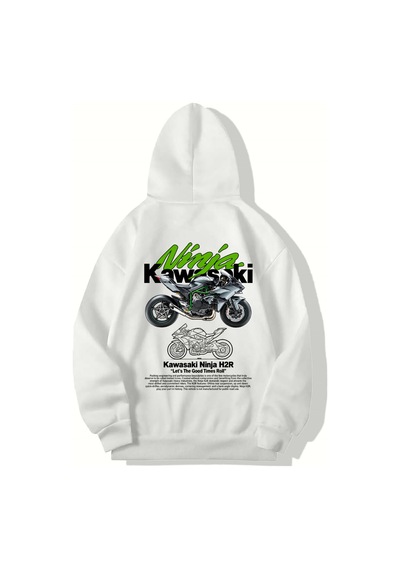 Brz Collection Unisex Oversize Ninja H2r Hoodie Beyaz