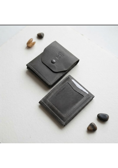 Passtell %100 Hakiki Deri Minimalist Trend Model Para Koymalı Cüzdan Ve Kredi Kartlık Gri
