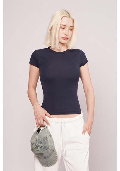 Lacivert Bisiklet Yaka Basic Kadın T-shirt Mg2479 Lacivert