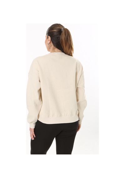 Şans Kadın Büyük Beden Bej İçi Şardonlu Kumaş Ön Baskılı Sweatshirt 65n37719-bej Bej