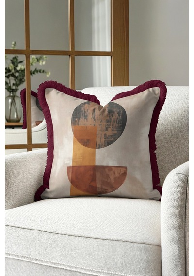 Soyut Geometrik Dekoratif Formlu Saçaklı Yastık Kılıfı - Minimal Bej Bordo Püsküllü Kırlent Kılıfı Uzak Vadi Aura Soyut Geometrik Dekoratif Formlu Saçaklı Yastık Kılıfı - Minimal Bej Bordo Püsküllü Kırlent Kılıfı Uzak Vadi Aura