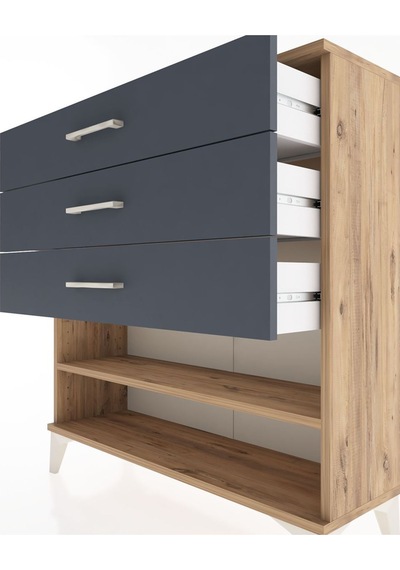 Arges Şifonyer Tek Raflı 3 Çekmeceli 88x30x96 Çam-antrasit Atlas Çam