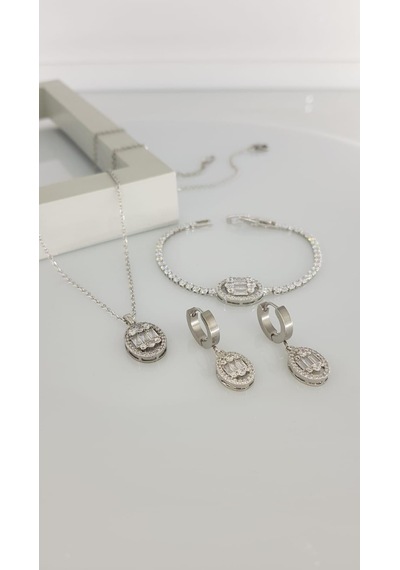 Gümüş Baget Çelik Takı Seti 333 Gümüş - Rose Gold