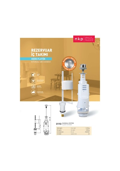 Nkp Rezervuar Iç Takımı Basmalı Sistem, Hidro Flatör 0110 Beyaz