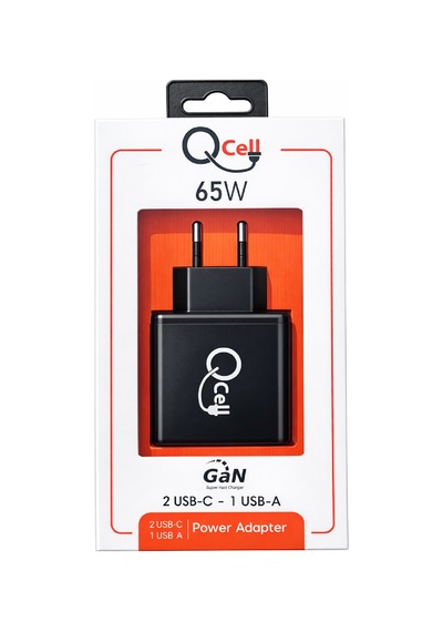Qcell Super Fast Charger 3 Port 65 Watt Gan Siyah Adaptör Süper Hızlı Şarj
