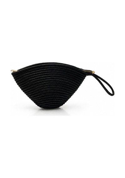Elunars Siyah Küçük Hasır Clutch Kadın Çantası