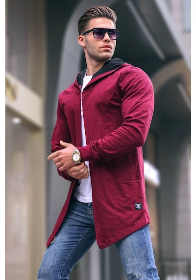 Madmext Bordo Yırtık Detaylı Hırka 4093 Bordo